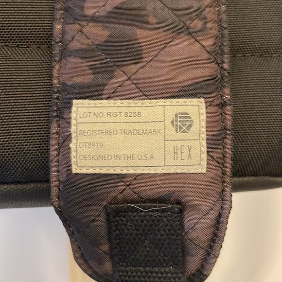 Hex Backpack/Laptop Carrier. Brown and Black Quilted Canvas Camo print. - Picture 7 of 9